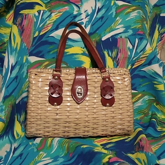 Handbags - Wicker Purse with Leather Straps